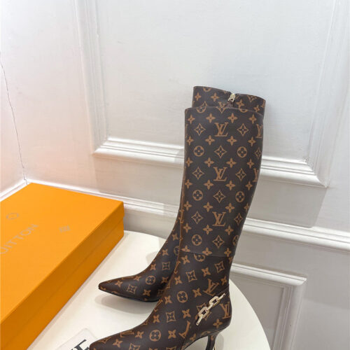 High Quality Luxury Louis Vuitton Small Square Toe Metal Heel Boots product detail