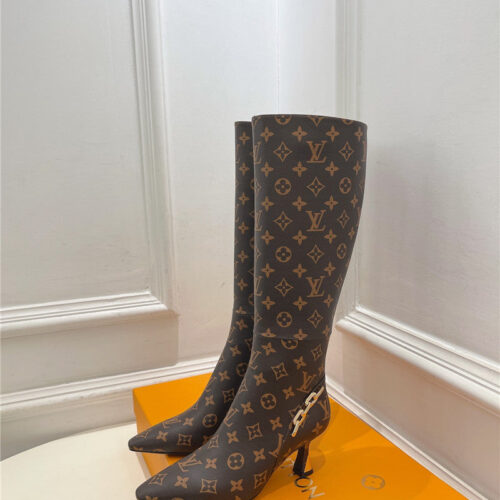 High Quality Luxury Louis Vuitton Small Square Toe Metal Heel Boots