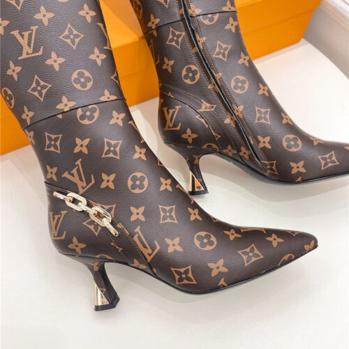 High Quality Luxury Louis Vuitton Small Square Toe Metal Heel Boots product detail