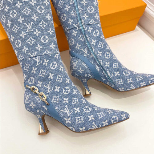 High Quality Luxury Louis Vuitton Small Square Toe Metal Heel Boots – Style 88995 product detail