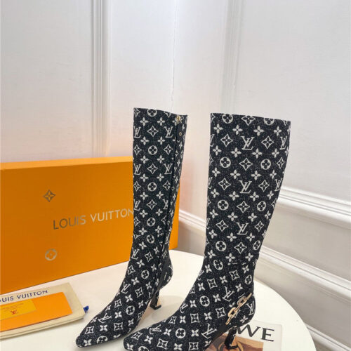 High Quality Luxury Louis Vuitton Small Square Toe Metal Heel Boots – Style 14979 product detail