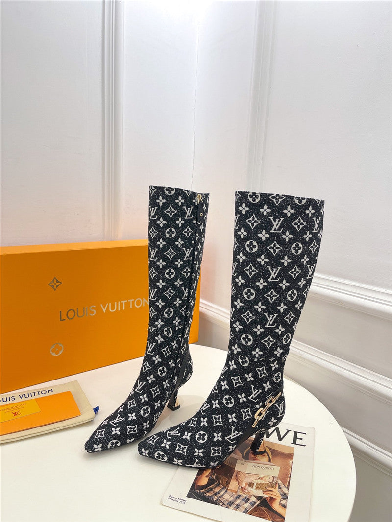 High Quality Luxury Louis Vuitton Small Square Toe Metal Heel Boots – Style 14979 product detail