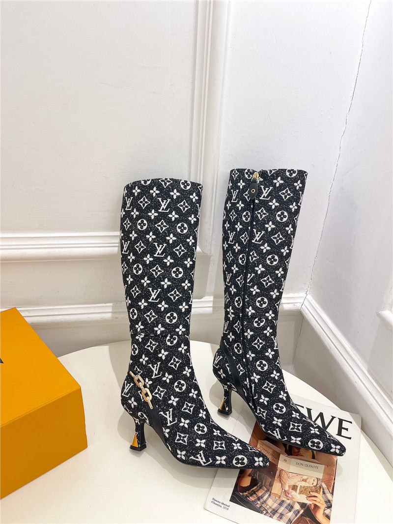High Quality Luxury Louis Vuitton Small Square Toe Metal Heel Boots – Style 14979 product detail
