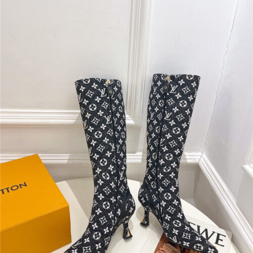 High Quality Luxury Louis Vuitton Small Square Toe Metal Heel Boots – Style 14979 product detail