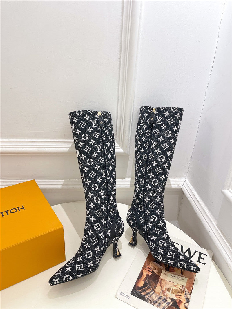 High Quality Luxury Louis Vuitton Small Square Toe Metal Heel Boots – Style 14979 product detail
