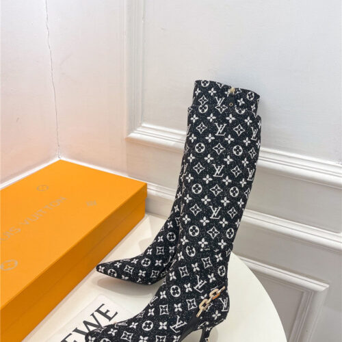 High Quality Luxury Louis Vuitton Small Square Toe Metal Heel Boots – Style 14979 product detail