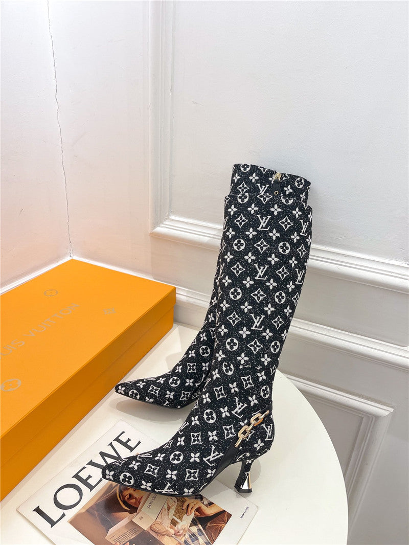 High Quality Luxury Louis Vuitton Small Square Toe Metal Heel Boots – Style 14979 product detail