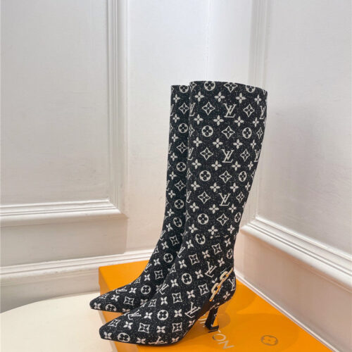 High Quality Luxury Louis Vuitton Small Square Toe Metal Heel Boots – Style 14979