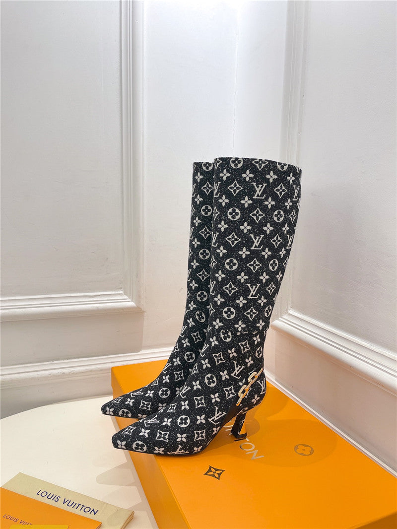 High Quality Luxury Louis Vuitton Small Square Toe Metal Heel Boots – Style 14979