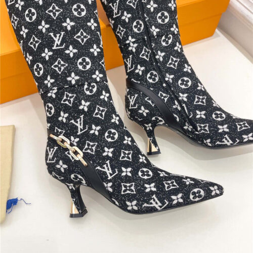 High Quality Luxury Louis Vuitton Small Square Toe Metal Heel Boots – Style 14979 product detail
