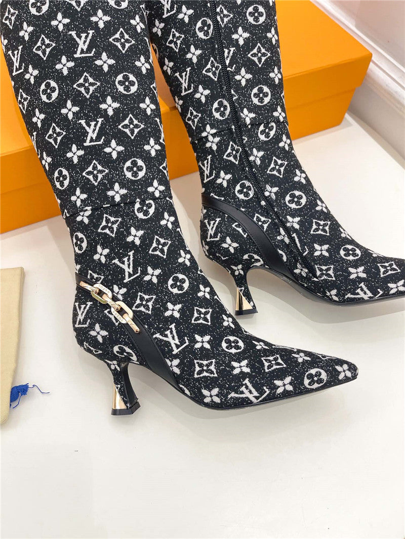 High Quality Luxury Louis Vuitton Small Square Toe Metal Heel Boots – Style 14979 product detail