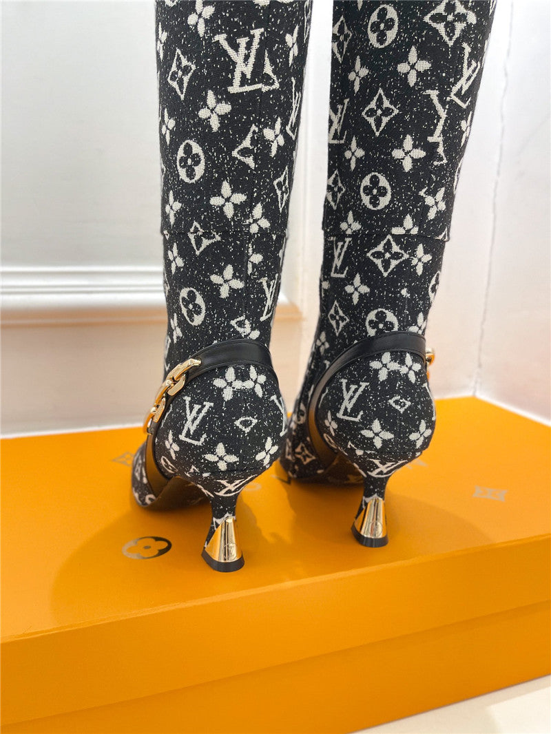 High Quality Luxury Louis Vuitton Small Square Toe Metal Heel Boots – Style 14979 product detail