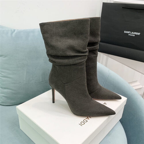 High Quality Luxury Amina Muaddi Pleated Stiletto Booties alternate view