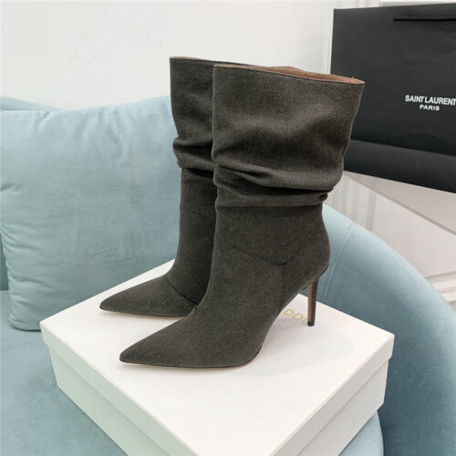 High Quality Luxury Amina Muaddi Pleated Stiletto Booties