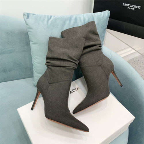 High Quality Luxury Amina Muaddi Pleated Stiletto Booties product detail