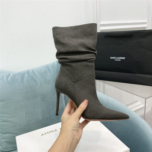 High Quality Luxury Amina Muaddi Pleated Stiletto Booties product detail