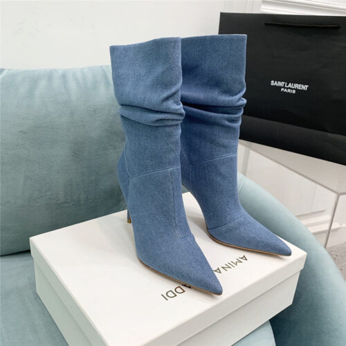 High Quality Luxury Amina Muaddi Pleated Stiletto Booties – Style 36483 product detail