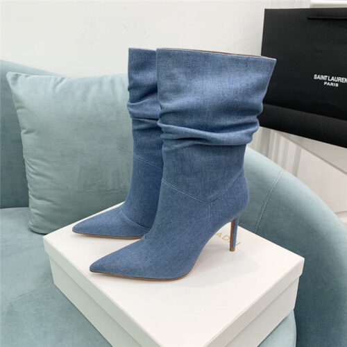 High Quality Luxury Amina Muaddi Pleated Stiletto Booties – Style 36483