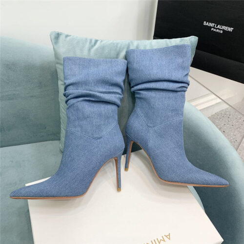 High Quality Luxury Amina Muaddi Pleated Stiletto Booties – Style 36483 product detail