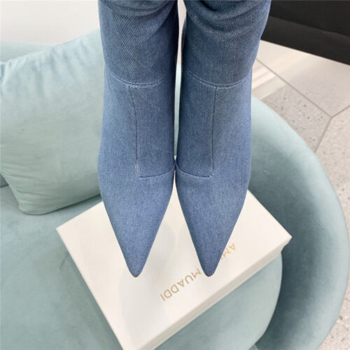 High Quality Luxury Amina Muaddi Pleated Stiletto Booties – Style 36483 product detail