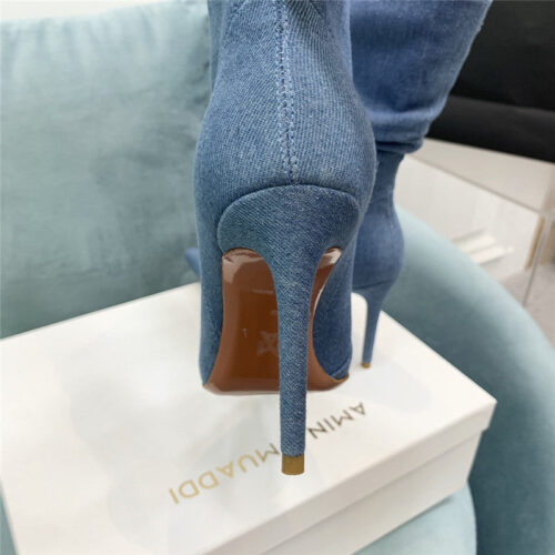 High Quality Luxury Amina Muaddi Pleated Stiletto Booties – Style 36483 product detail