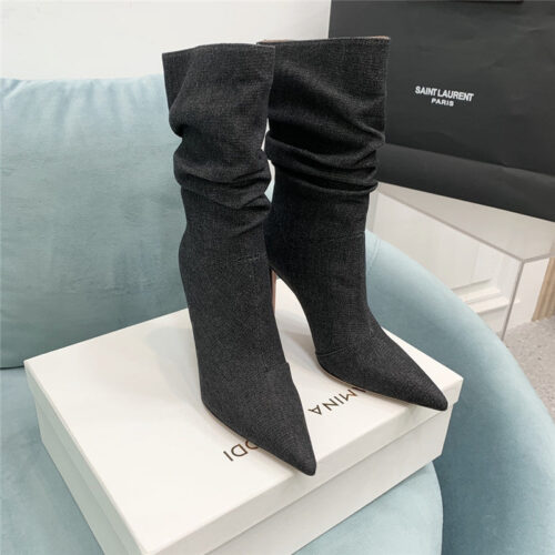 High Quality Luxury Amina Muaddi Pleated Stiletto Booties – Style 00323 product detail