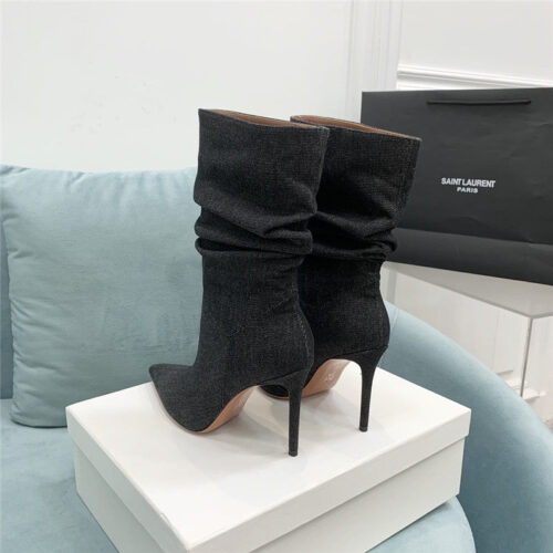 High Quality Luxury Amina Muaddi Pleated Stiletto Booties – Style 00323 product detail