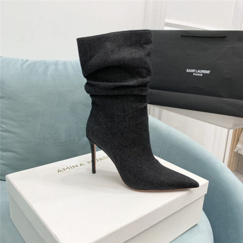 High Quality Luxury Amina Muaddi Pleated Stiletto Booties – Style 00323 product detail