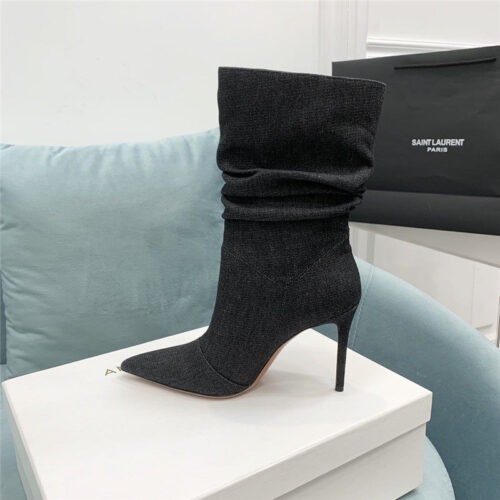 High Quality Luxury Amina Muaddi Pleated Stiletto Booties – Style 00323 product detail