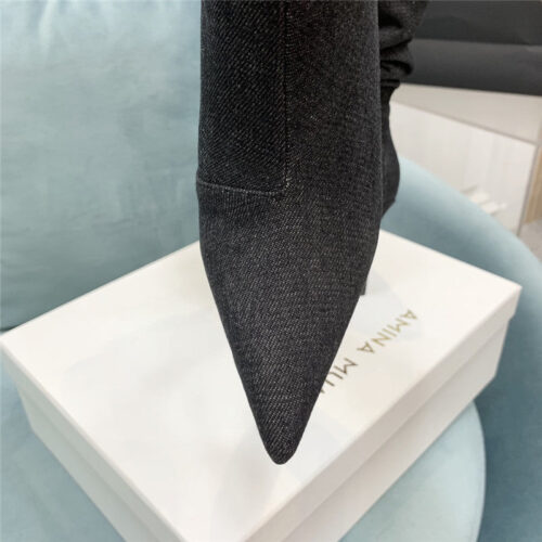High Quality Luxury Amina Muaddi Pleated Stiletto Booties – Style 00323 product detail