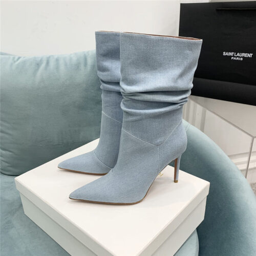 High Quality Luxury Amina Muaddi Pleated Stiletto Booties – Style 65859