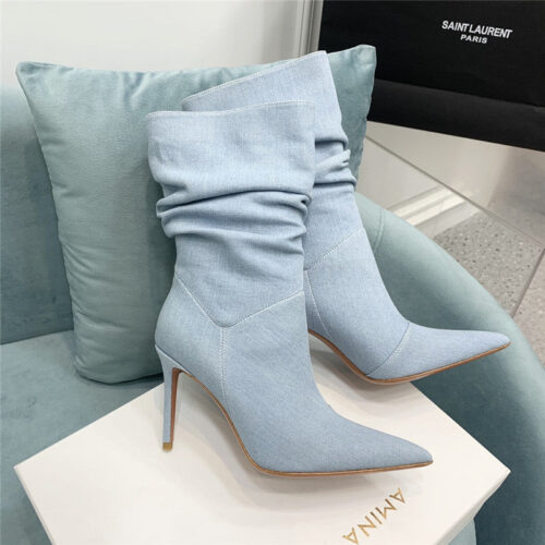 High Quality Luxury Amina Muaddi Pleated Stiletto Booties – Style 65859 product detail