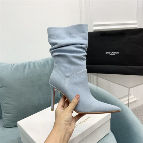 High Quality Luxury Amina Muaddi Pleated Stiletto Booties – Style 65859 product detail