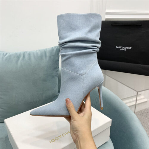 High Quality Luxury Amina Muaddi Pleated Stiletto Booties – Style 65859 product detail