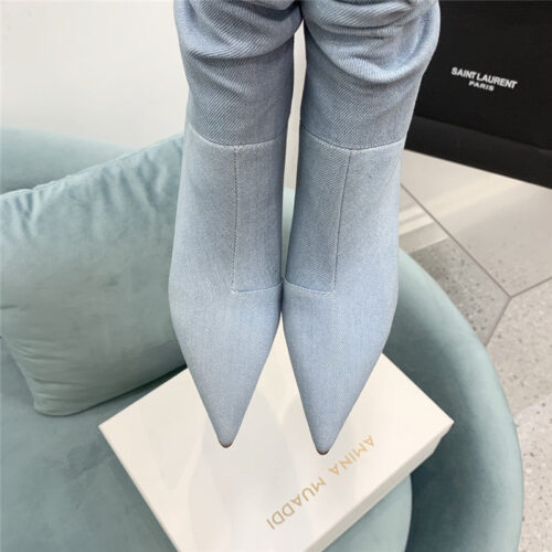High Quality Luxury Amina Muaddi Pleated Stiletto Booties – Style 65859 product detail