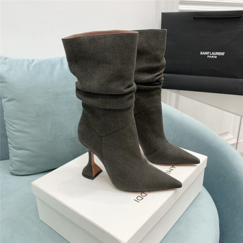 High Quality Luxury Amina Muaddi Wine Glass Heel Pleated High Heel Boots – Style 33027 alternate view