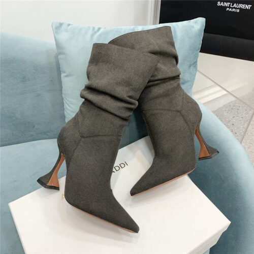 High Quality Luxury Amina Muaddi Wine Glass Heel Pleated High Heel Boots – Style 33027 product detail