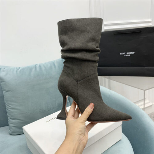 High Quality Luxury Amina Muaddi Wine Glass Heel Pleated High Heel Boots – Style 33027 product detail