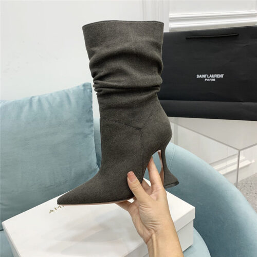 High Quality Luxury Amina Muaddi Wine Glass Heel Pleated High Heel Boots – Style 33027 product detail
