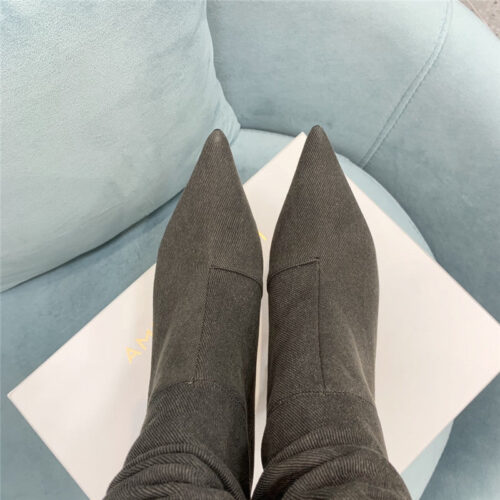 High Quality Luxury Amina Muaddi Wine Glass Heel Pleated High Heel Boots – Style 33027 product detail