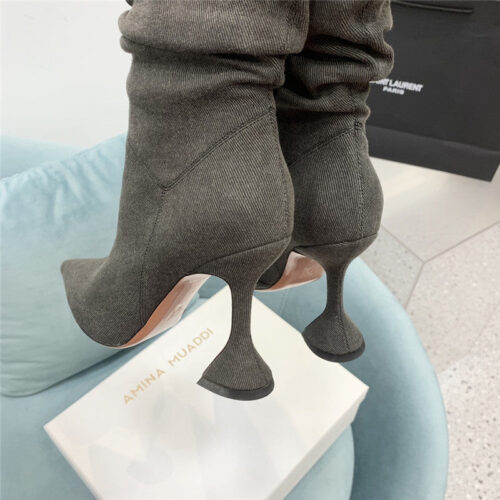 High Quality Luxury Amina Muaddi Wine Glass Heel Pleated High Heel Boots – Style 33027 product detail