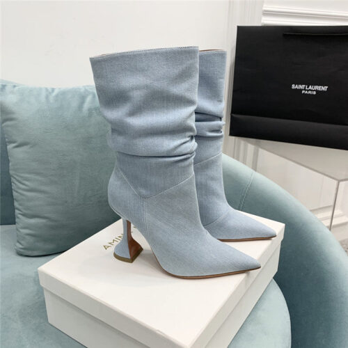 High Quality Luxury Amina Muaddi Wine Glass Heel Pleated High Heel Boots – Style 96867 alternate view