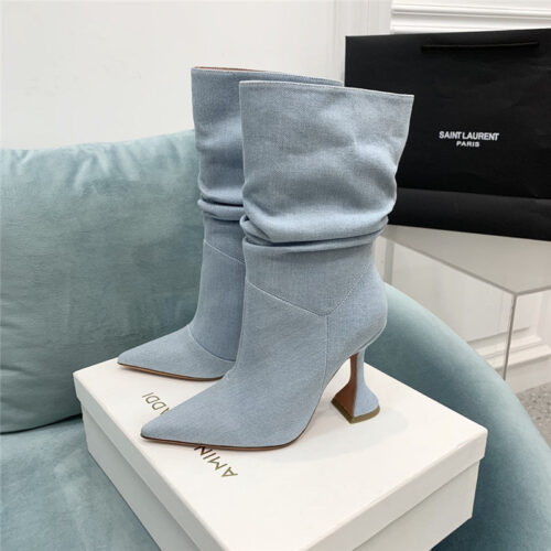 High Quality Luxury Amina Muaddi Wine Glass Heel Pleated High Heel Boots – Style 96867