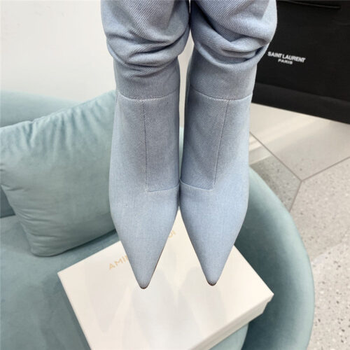 High Quality Luxury Amina Muaddi Wine Glass Heel Pleated High Heel Boots – Style 96867 product detail