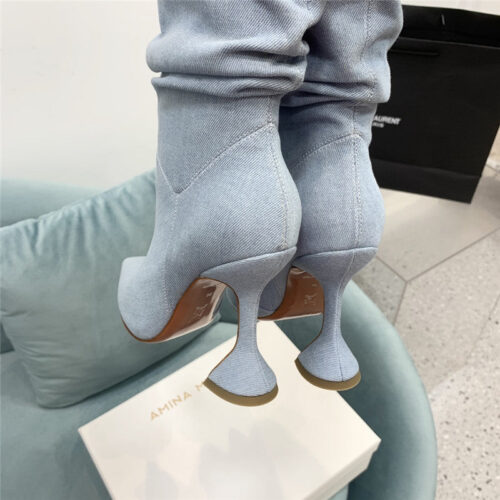 High Quality Luxury Amina Muaddi Wine Glass Heel Pleated High Heel Boots – Style 96867 product detail