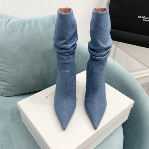 High Quality Luxury Amina Muaddi Wine Glass Heel Pleated High Heel Boots – Style 60707 product detail