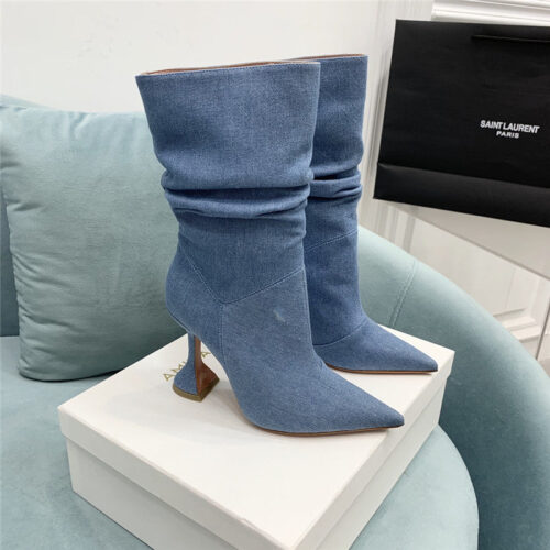 High Quality Luxury Amina Muaddi Wine Glass Heel Pleated High Heel Boots – Style 60707 alternate view