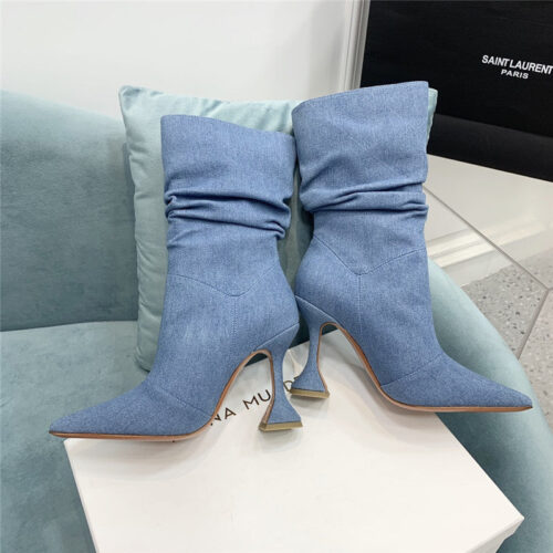 High Quality Luxury Amina Muaddi Wine Glass Heel Pleated High Heel Boots – Style 60707 product detail