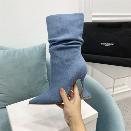 High Quality Luxury Amina Muaddi Wine Glass Heel Pleated High Heel Boots – Style 60707 product detail