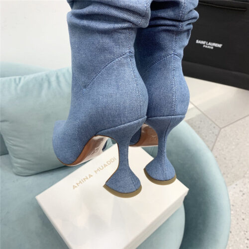 High Quality Luxury Amina Muaddi Wine Glass Heel Pleated High Heel Boots – Style 60707 product detail
